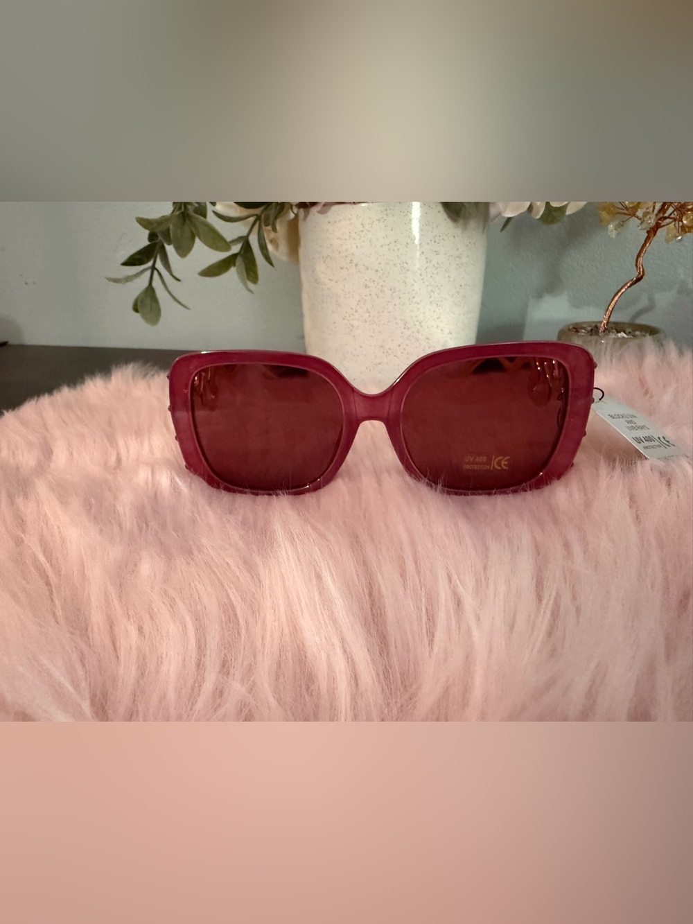 Women's Oversized Square Sunglasses in Deep Berry Red